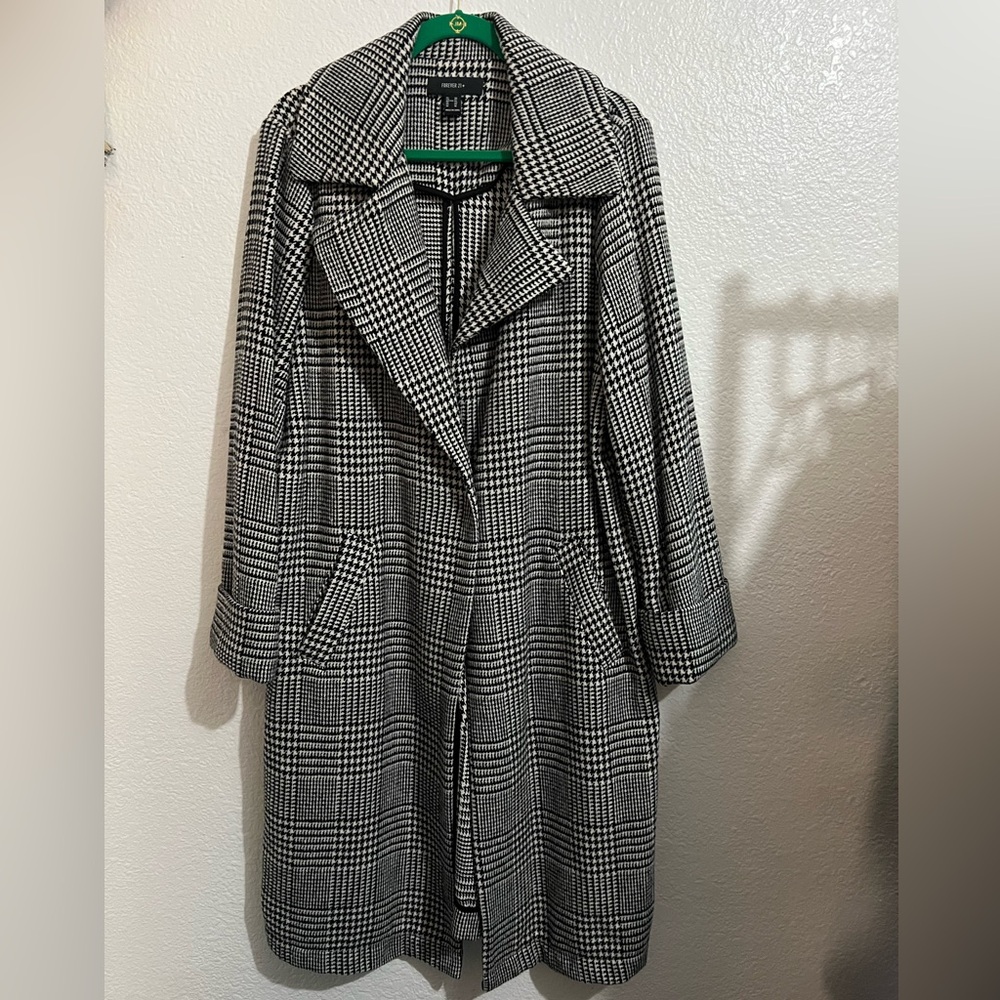 Forever 21 Black and White Plaid Coat